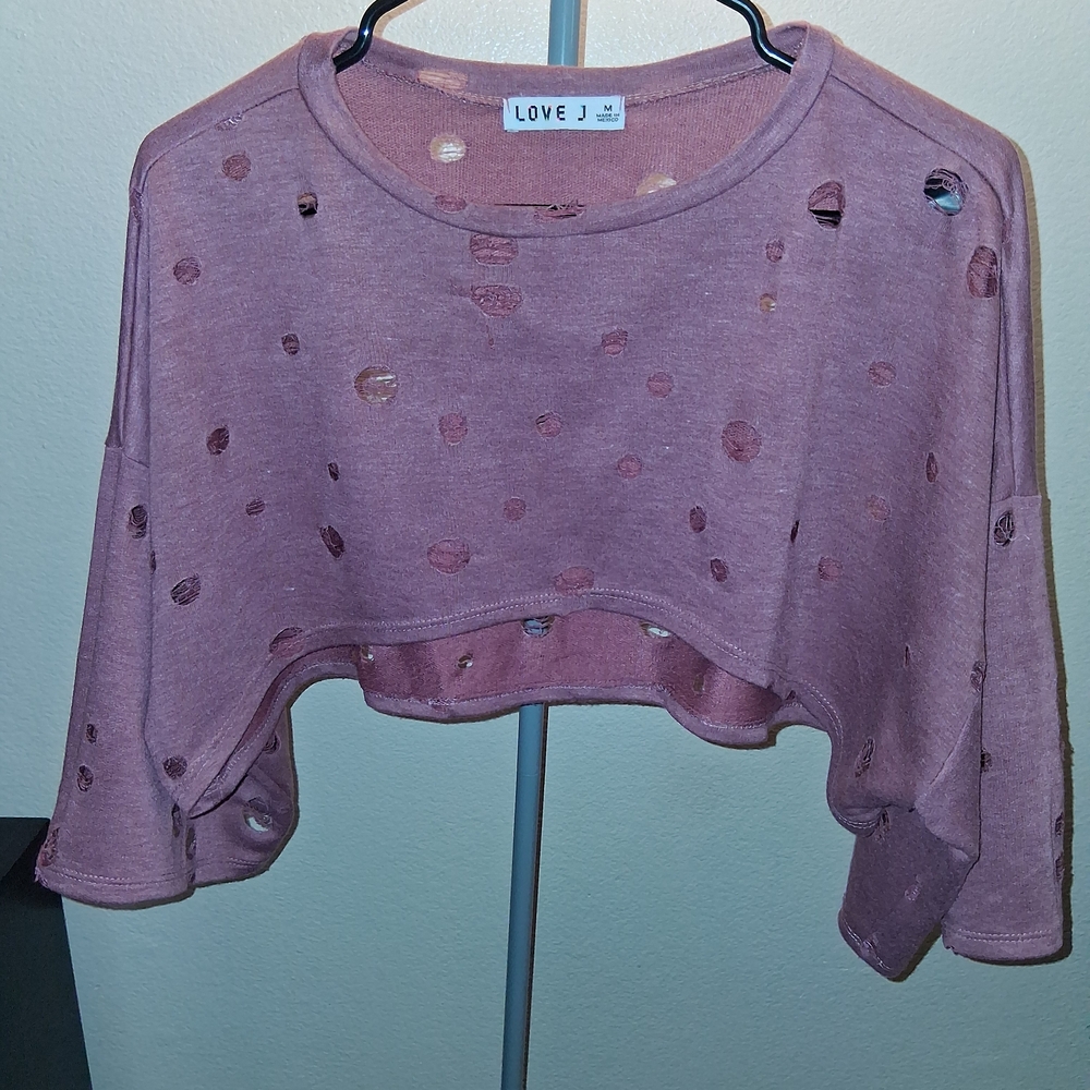 Love J Pink Distressed Crop Top